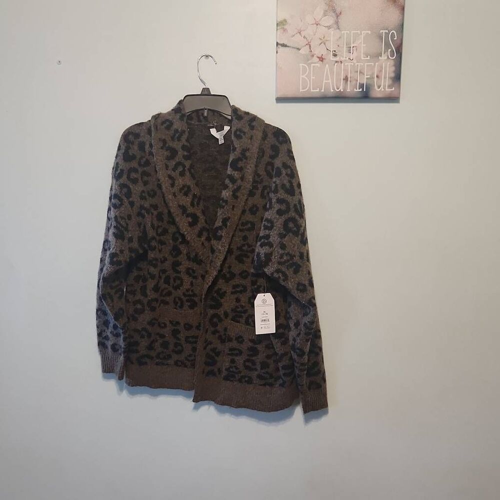 NWT Time & Tru Leopard Print Open-Front Cardigan Size XL - Picture 1 of 5